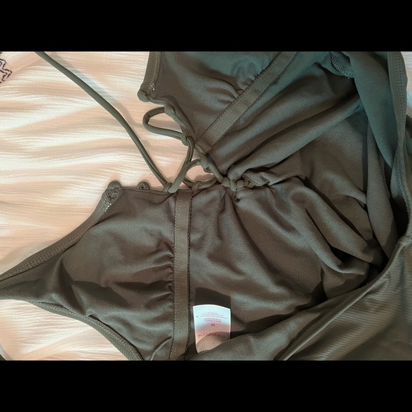 OLIVE GREEN LACE UP SCOOP BACK ONE PIECE BATHING SUIT - Picture 5 of 8